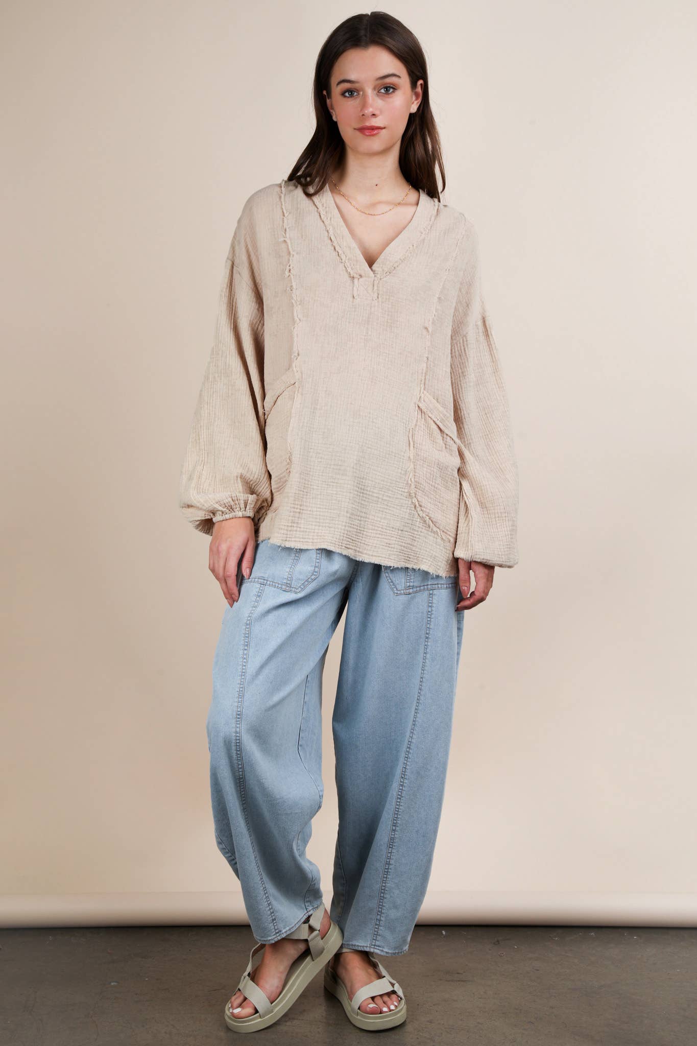 NT12105-Washed Cotton Gauze Oversized Top