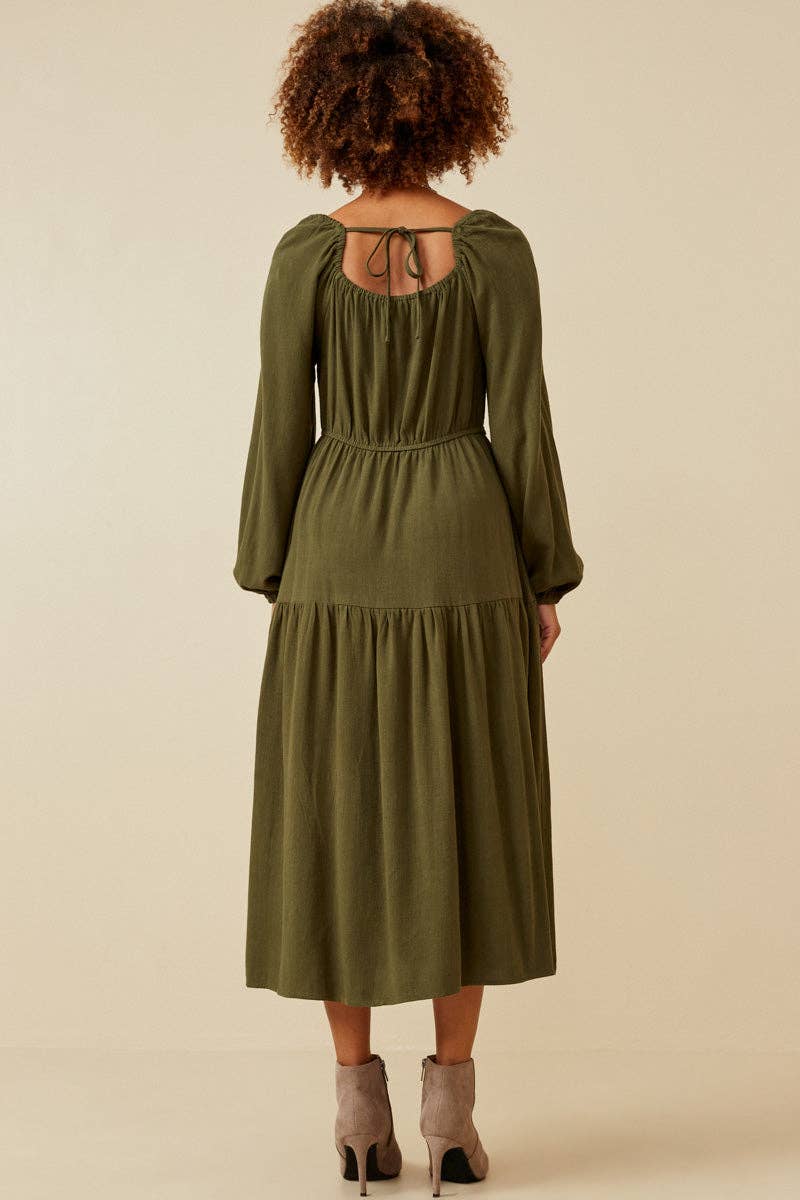 Womens Smocked Lace Trim Neckline Tiered Dress