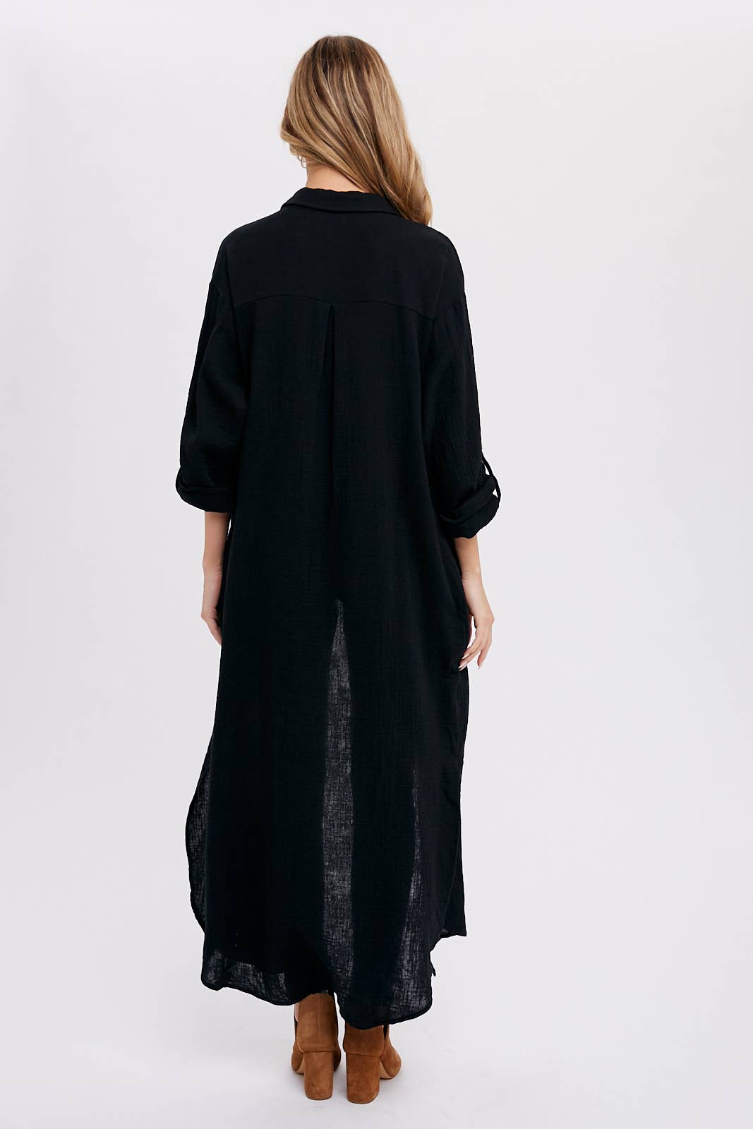 BUTTON UP MAXI SHIRT DRESS WITH POCKET