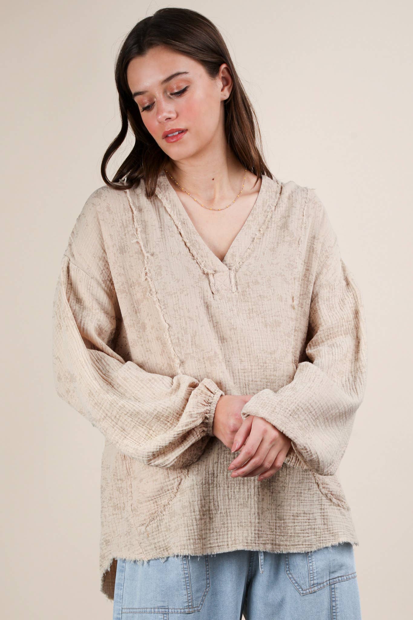 NT12105-Washed Cotton Gauze Oversized Top