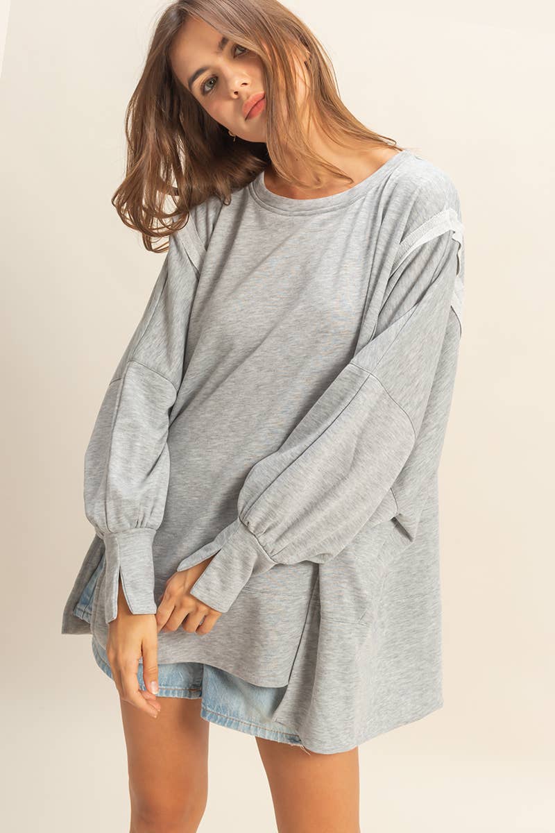 Oversized Long-Sleeve Top With Unique Cuffs