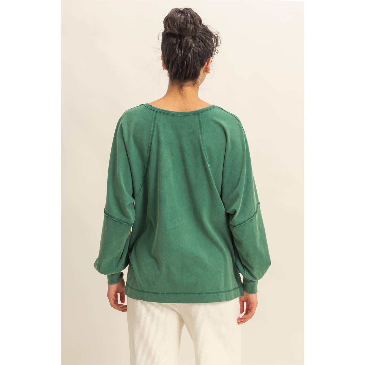 Washed Oversized Long Sleeve Top With Slit
