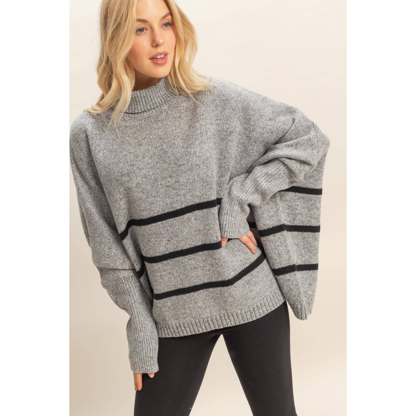 Striped Turtle Neck Oversized Sweater
