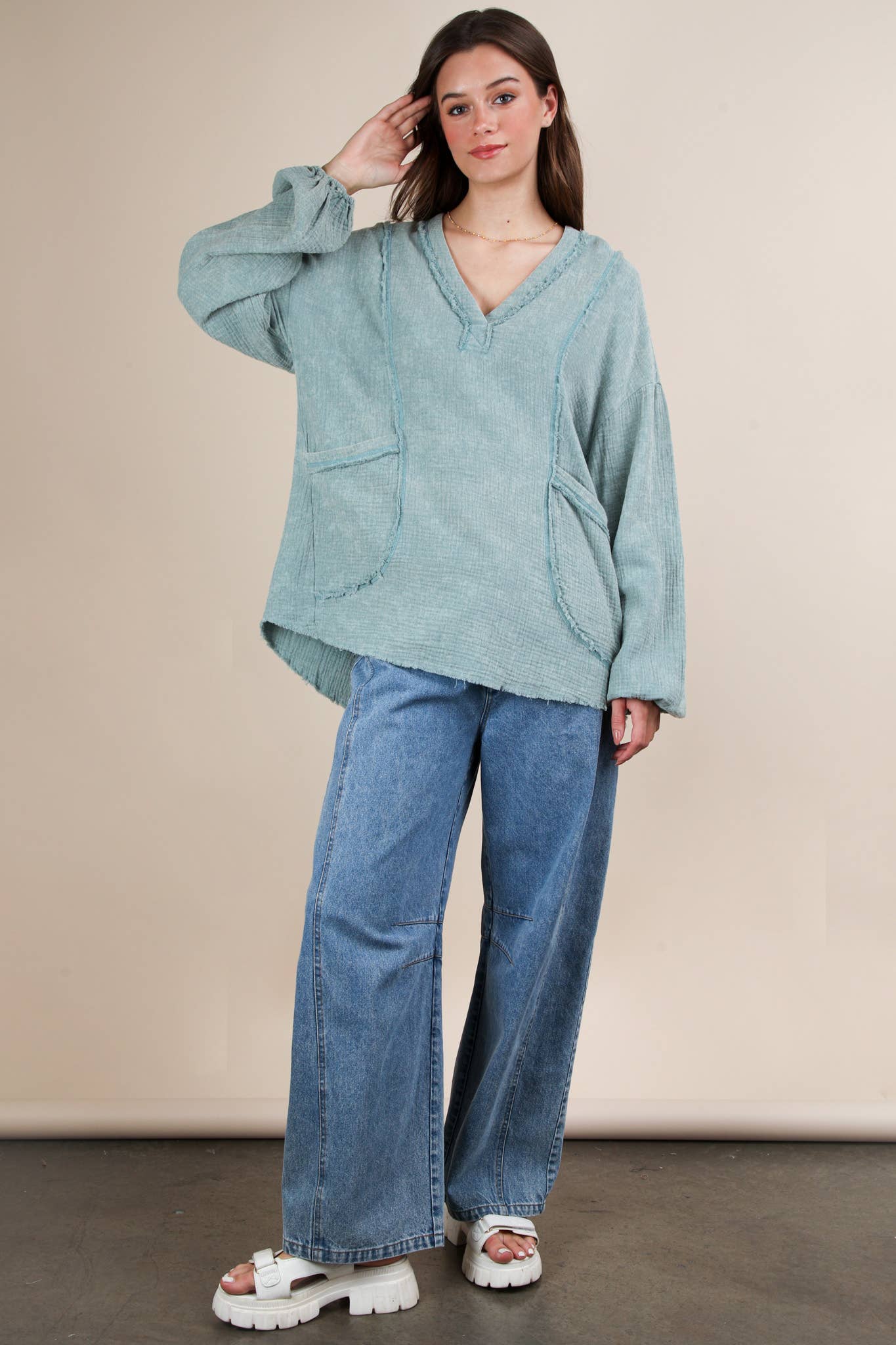 NT12105-Washed Cotton Gauze Oversized Top