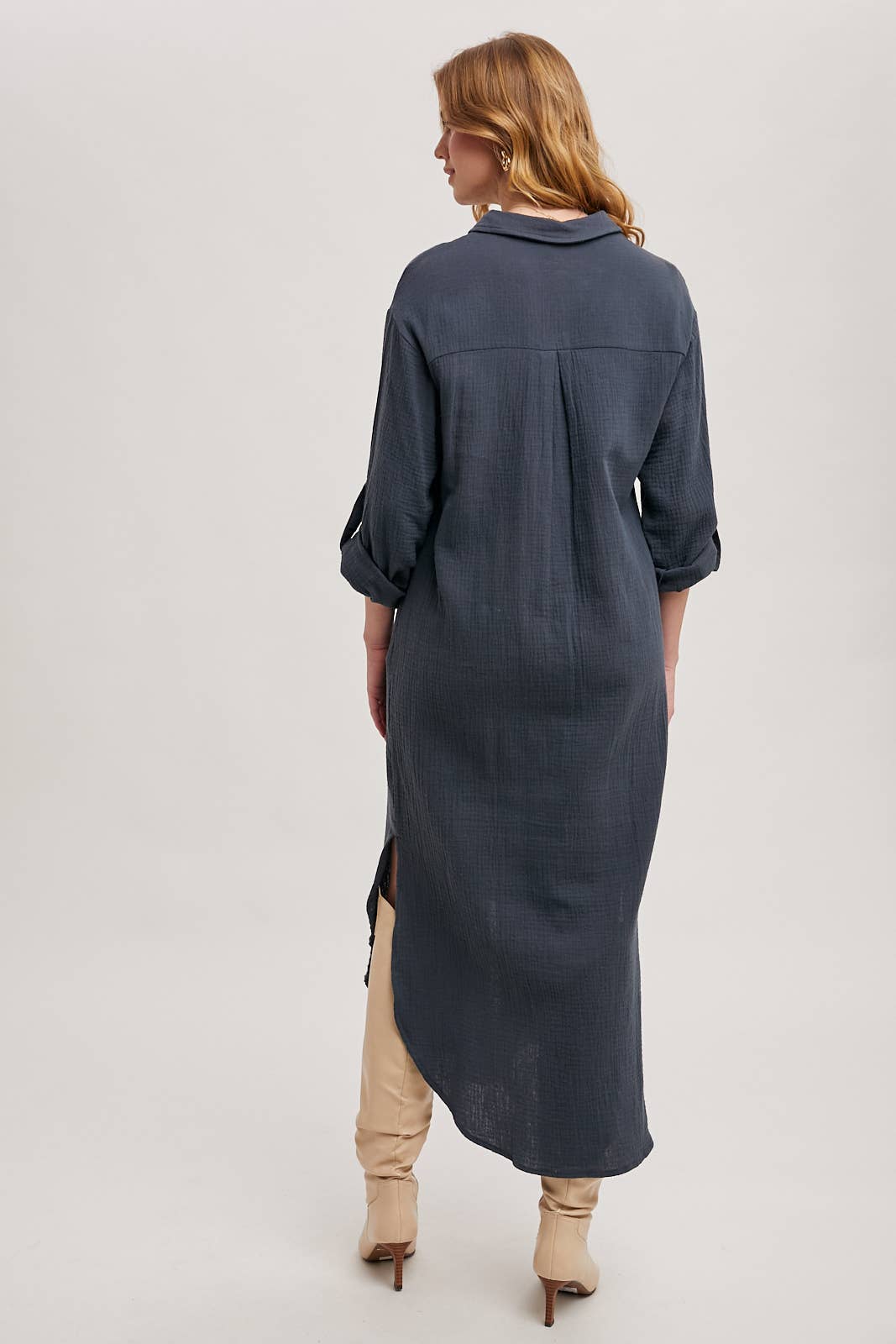 BUTTON UP MAXI SHIRT DRESS WITH POCKET