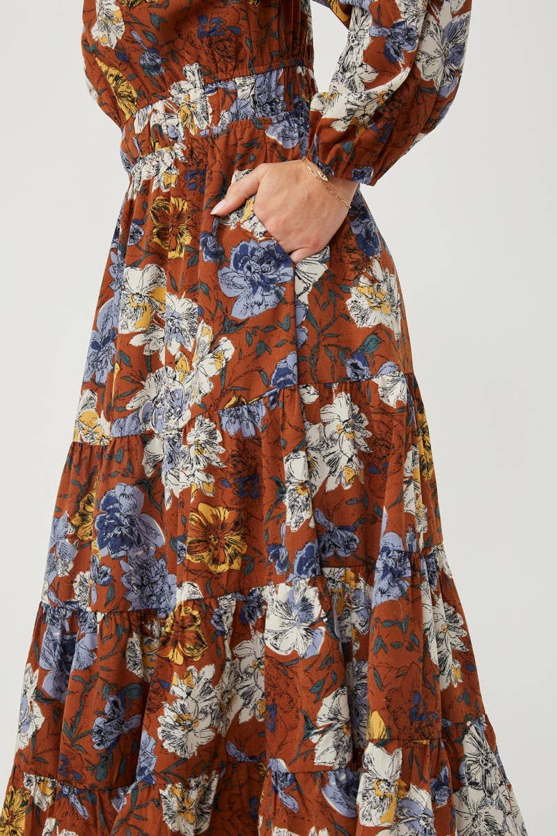 Womens Romantic Floral Puff Sleeve Dress