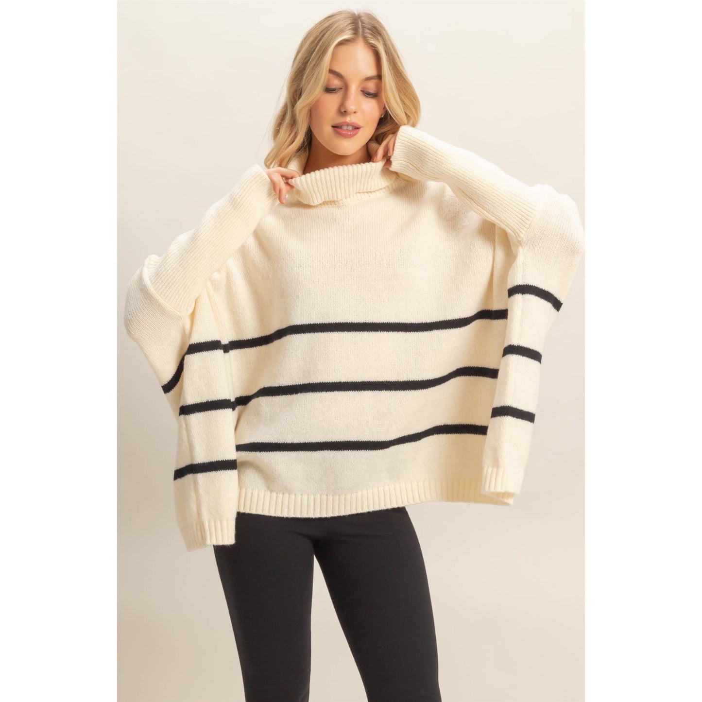 Striped Turtle Neck Oversized Sweater