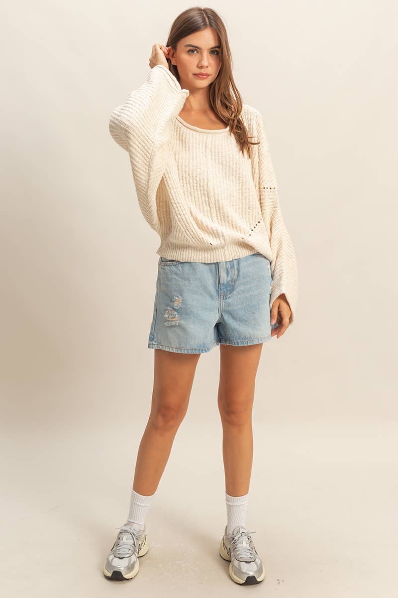 Ribbed Drop Sleeve Sweater