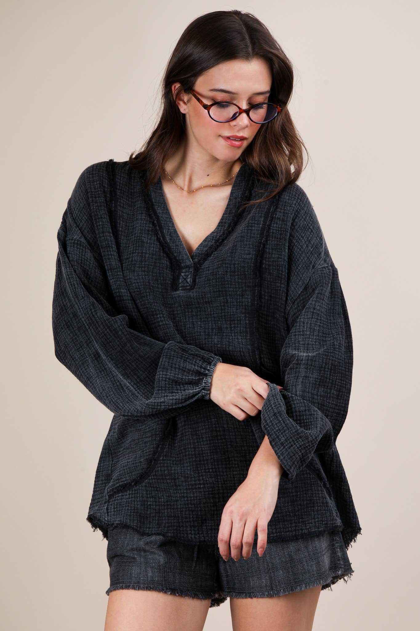 NT12105X-PLUS SIZE Washed Cotton Gauze Oversized Top