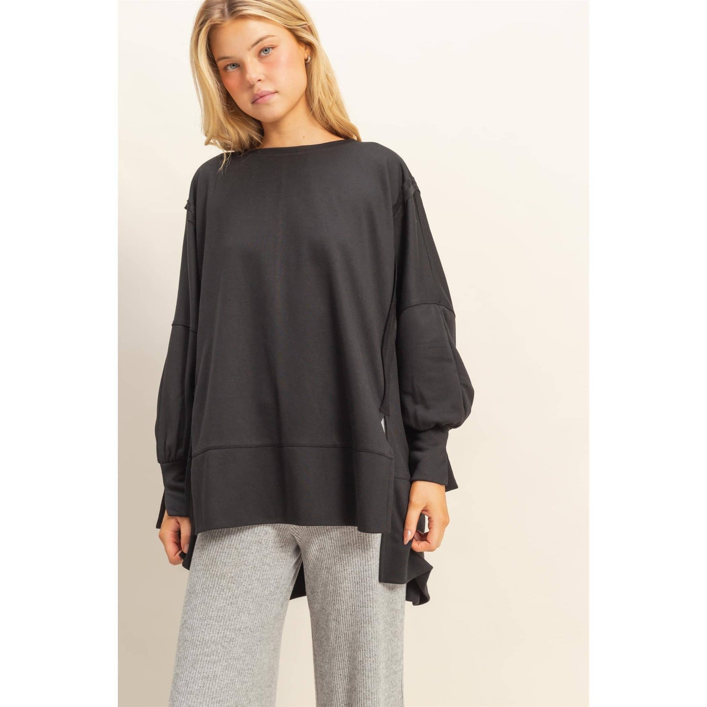 Oversized Long-Sleeve Top With Unique Cuffs