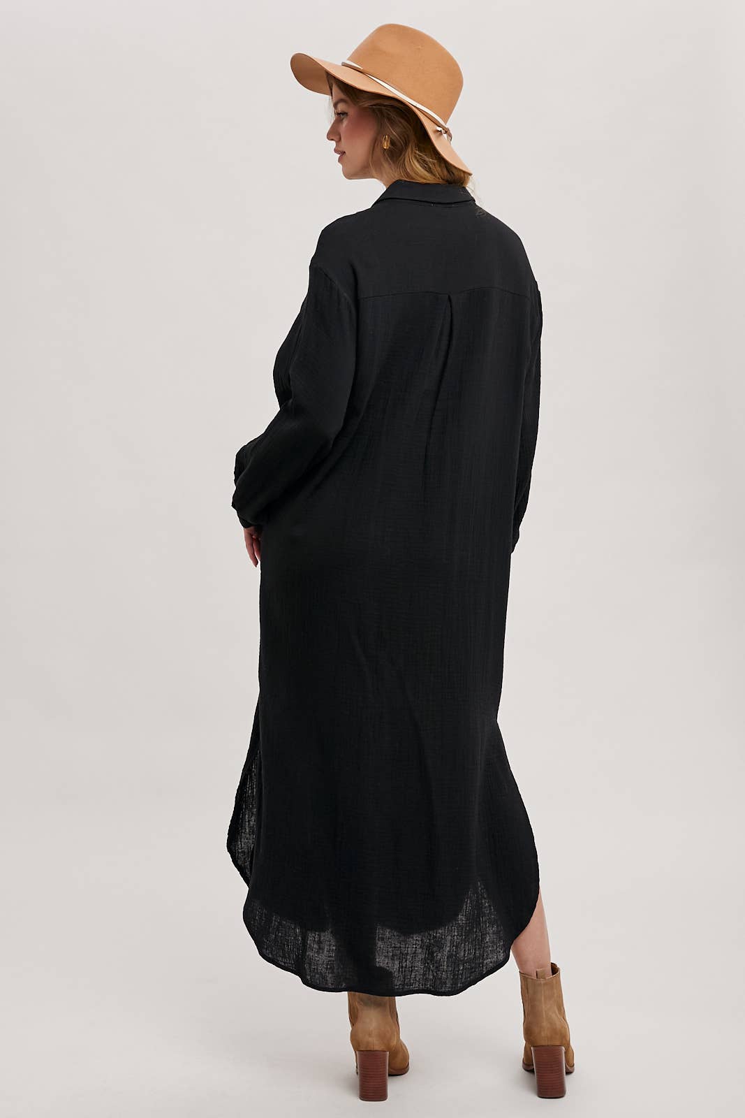 BUTTON UP MAXI SHIRT DRESS WITH POCKET