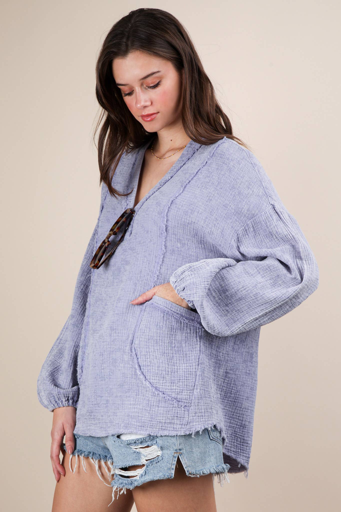 NT12105X-PLUS SIZE Washed Cotton Gauze Oversized Top