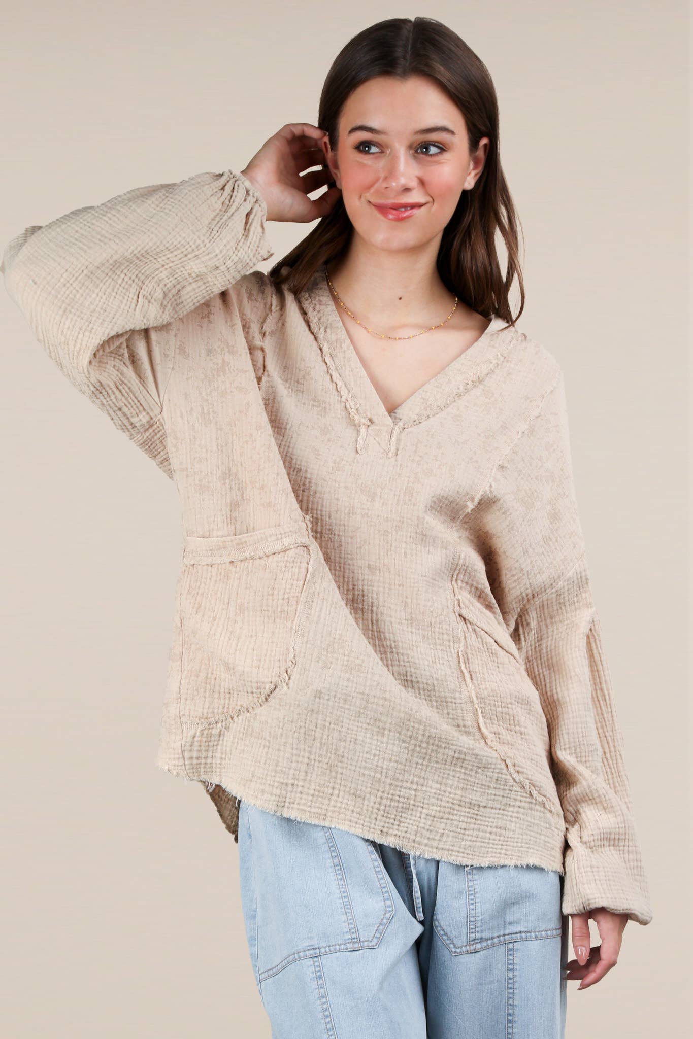 NT12105-Washed Cotton Gauze Oversized Top