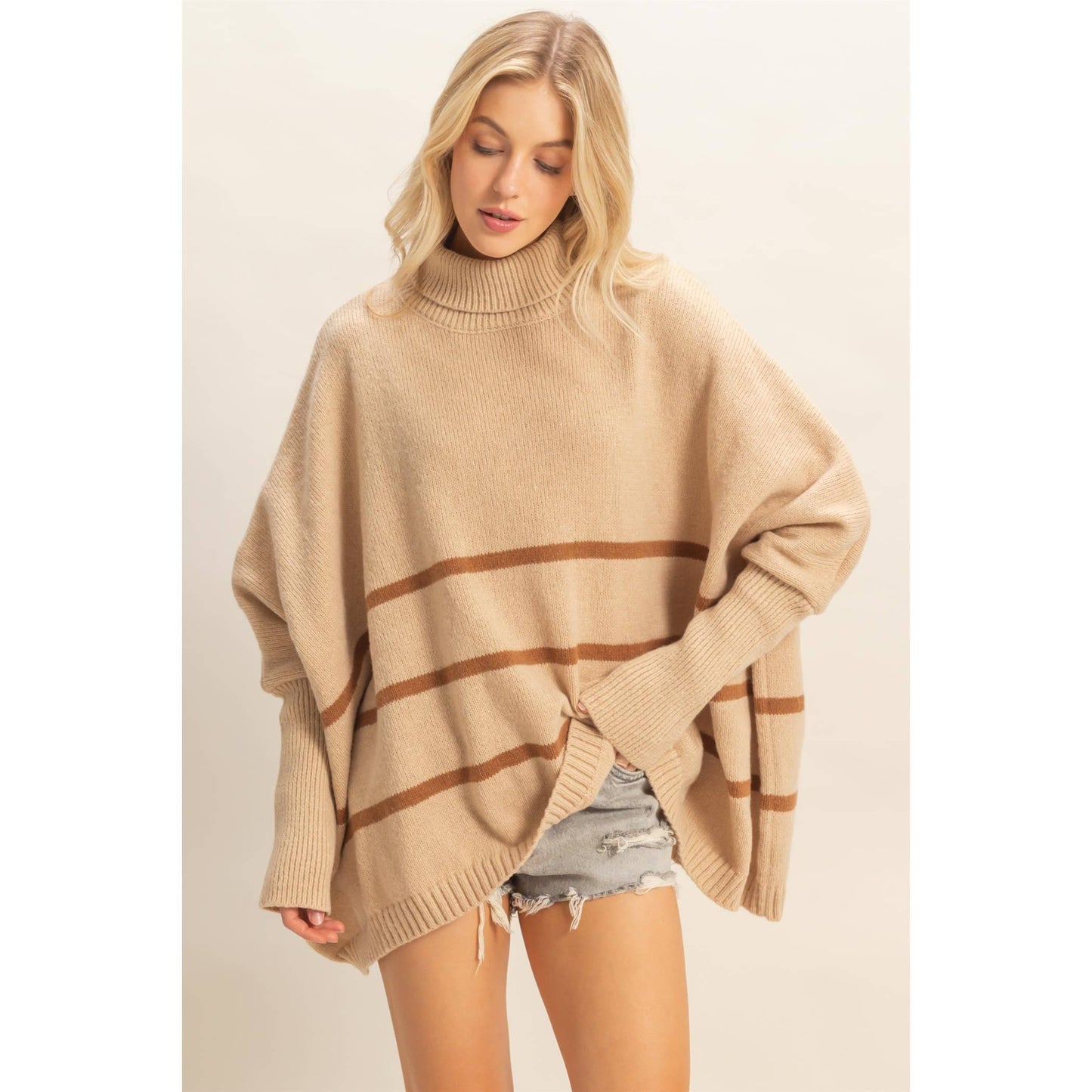 Striped Turtle Neck Oversized Sweater