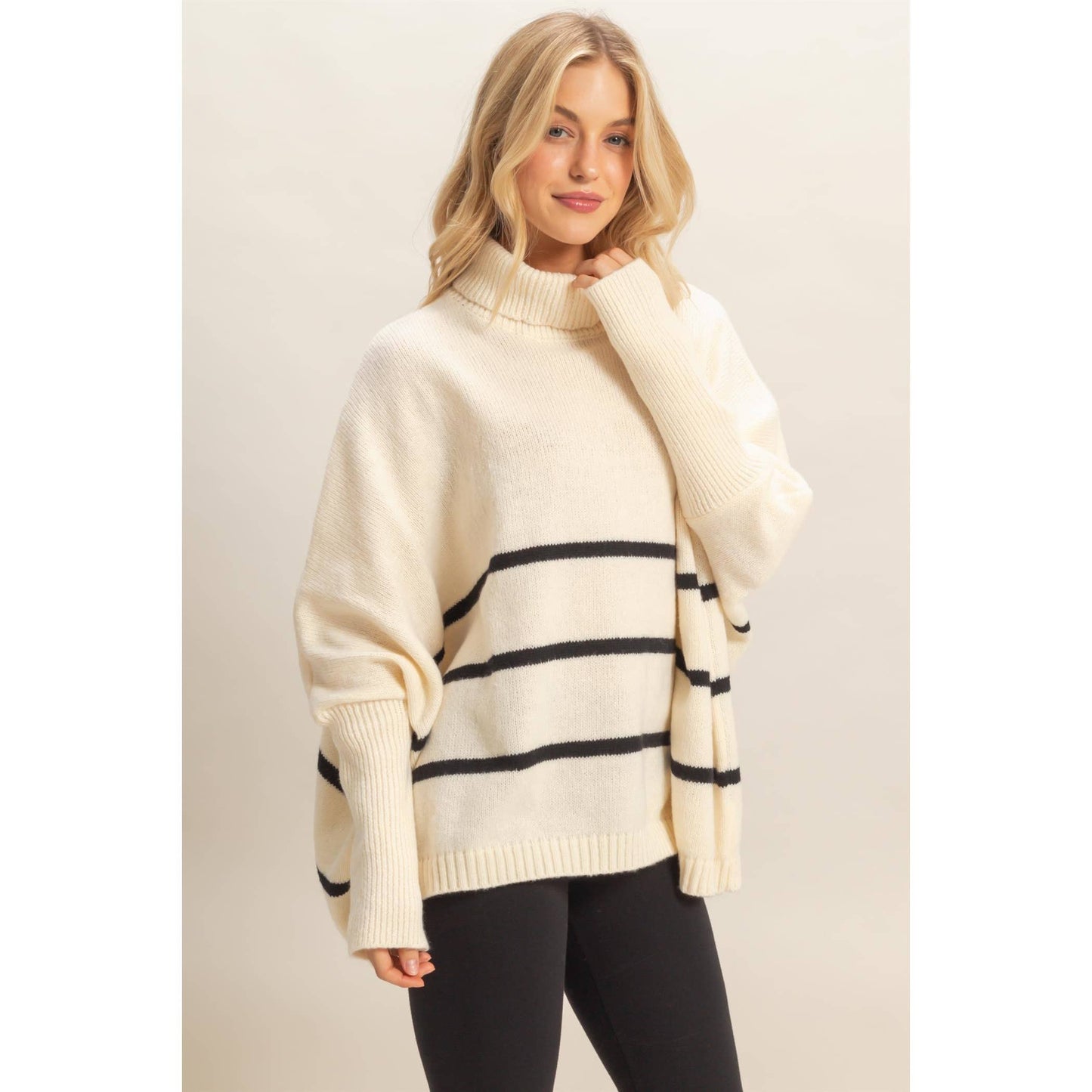 Striped Turtle Neck Oversized Sweater