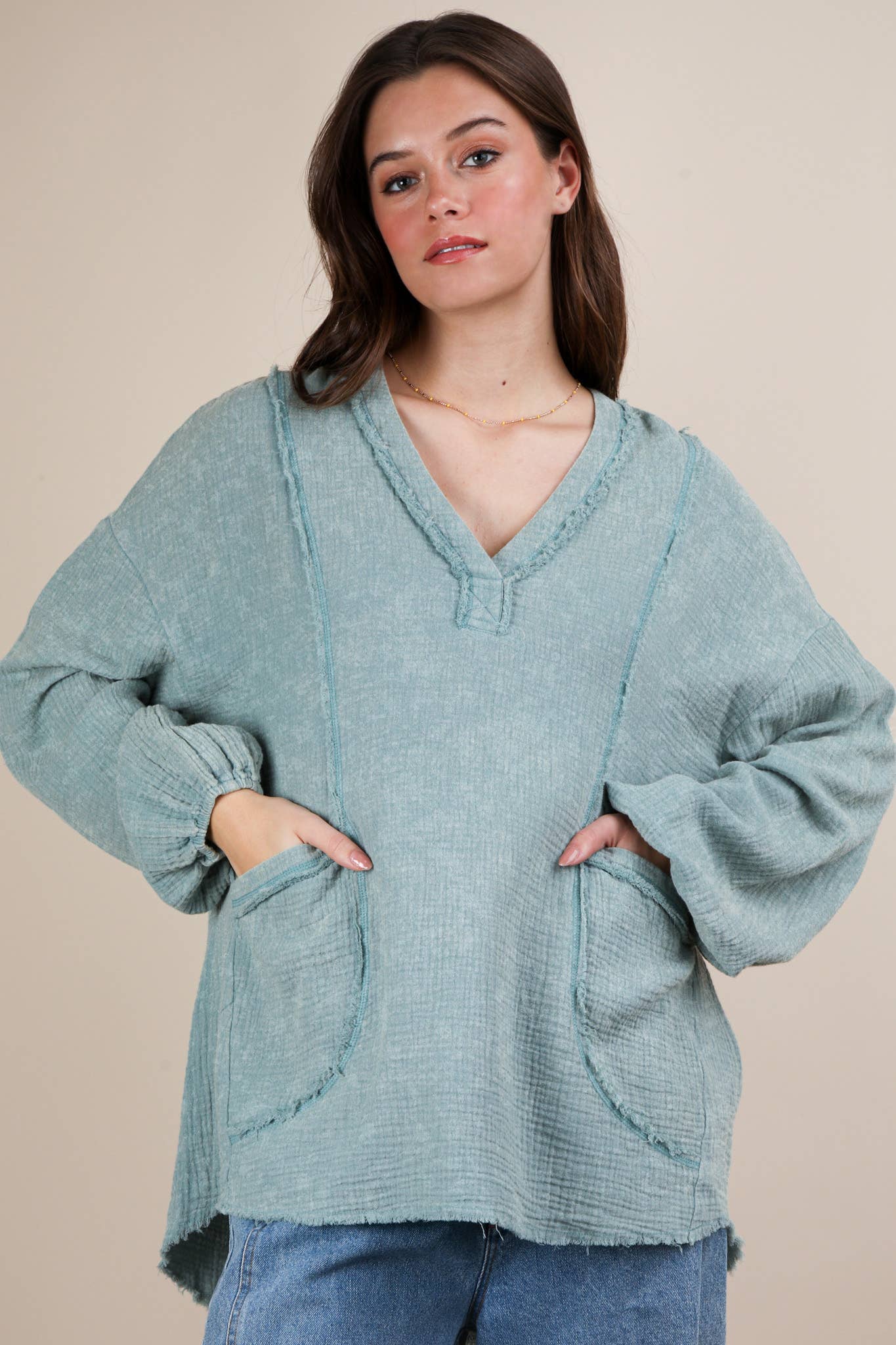 NT12105-Washed Cotton Gauze Oversized Top