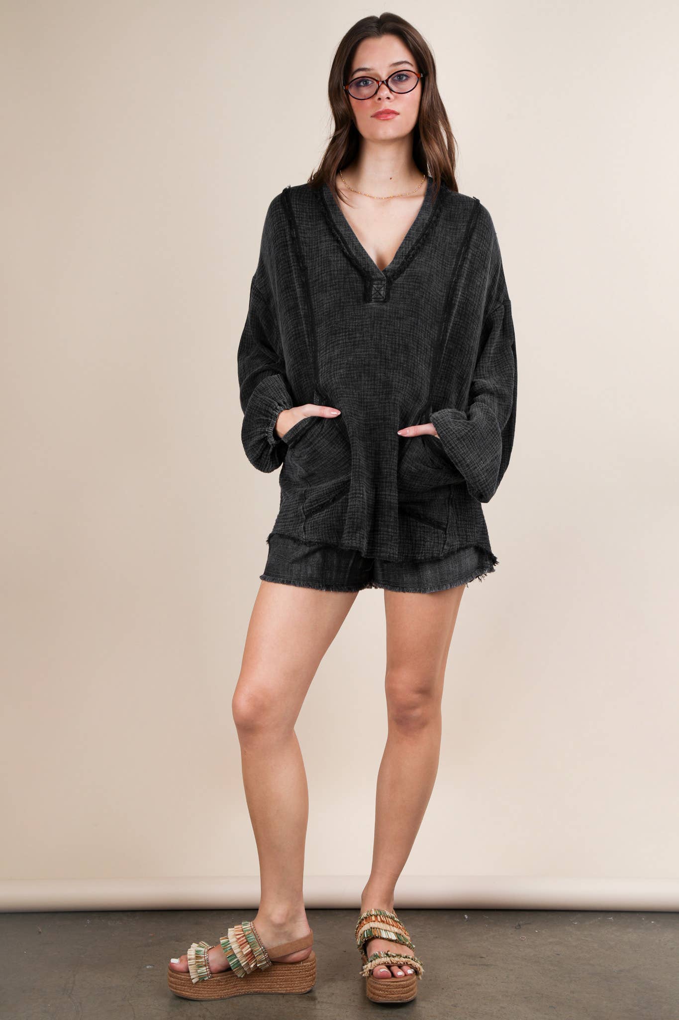NT12105X-PLUS SIZE Washed Cotton Gauze Oversized Top