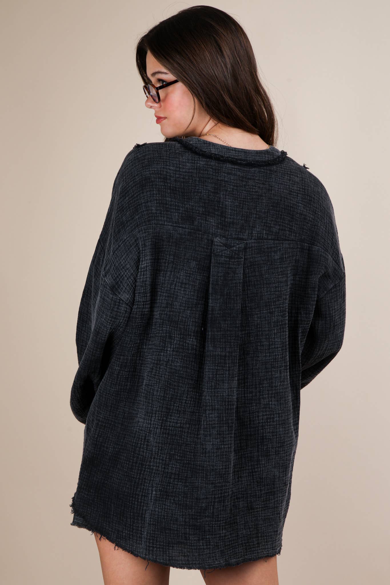 NT12105X-PLUS SIZE Washed Cotton Gauze Oversized Top