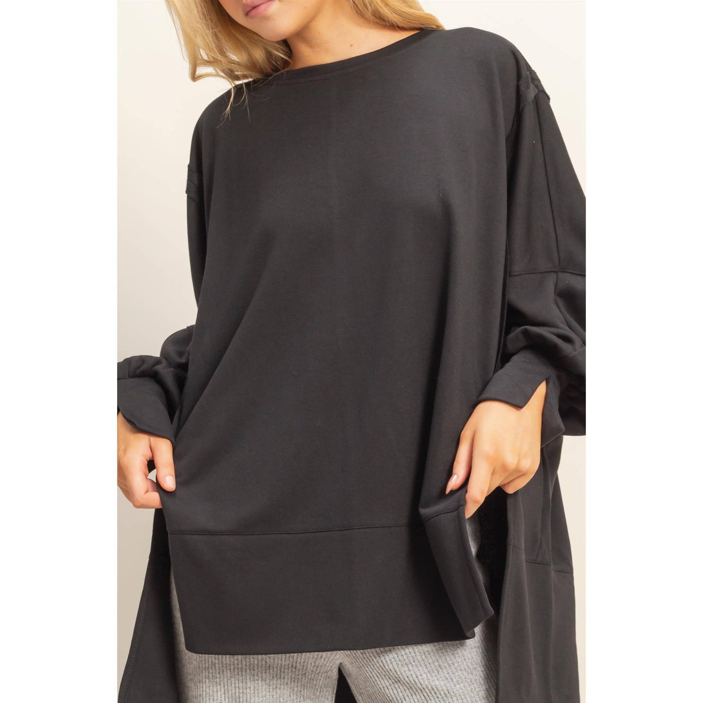 Oversized Long-Sleeve Top With Unique Cuffs