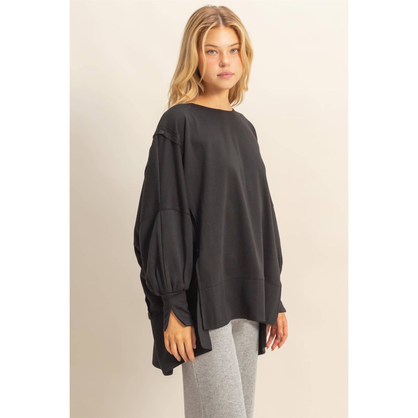 Oversized Long-Sleeve Top With Unique Cuffs