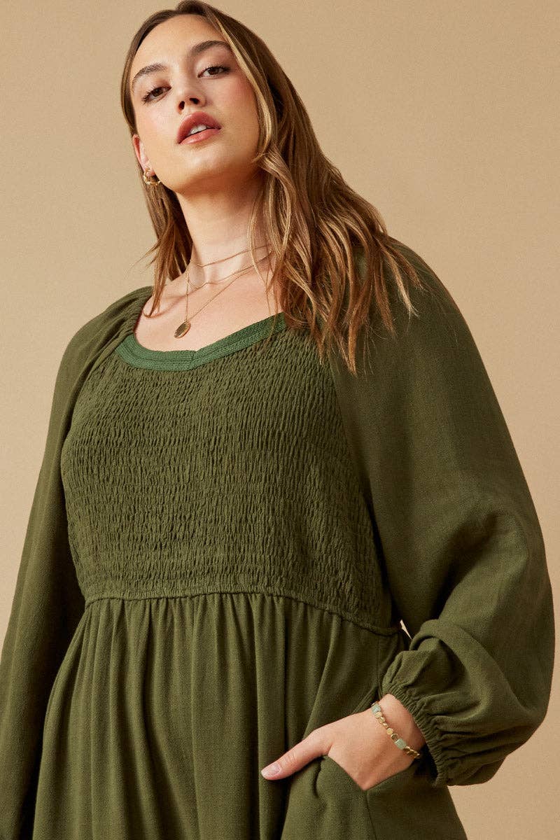 Womens Smocked Lace Trim Neckline Tiered Dress