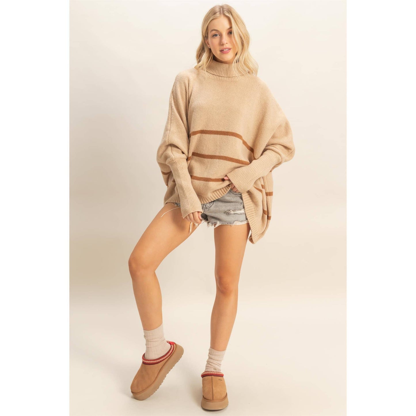 Striped Turtle Neck Oversized Sweater