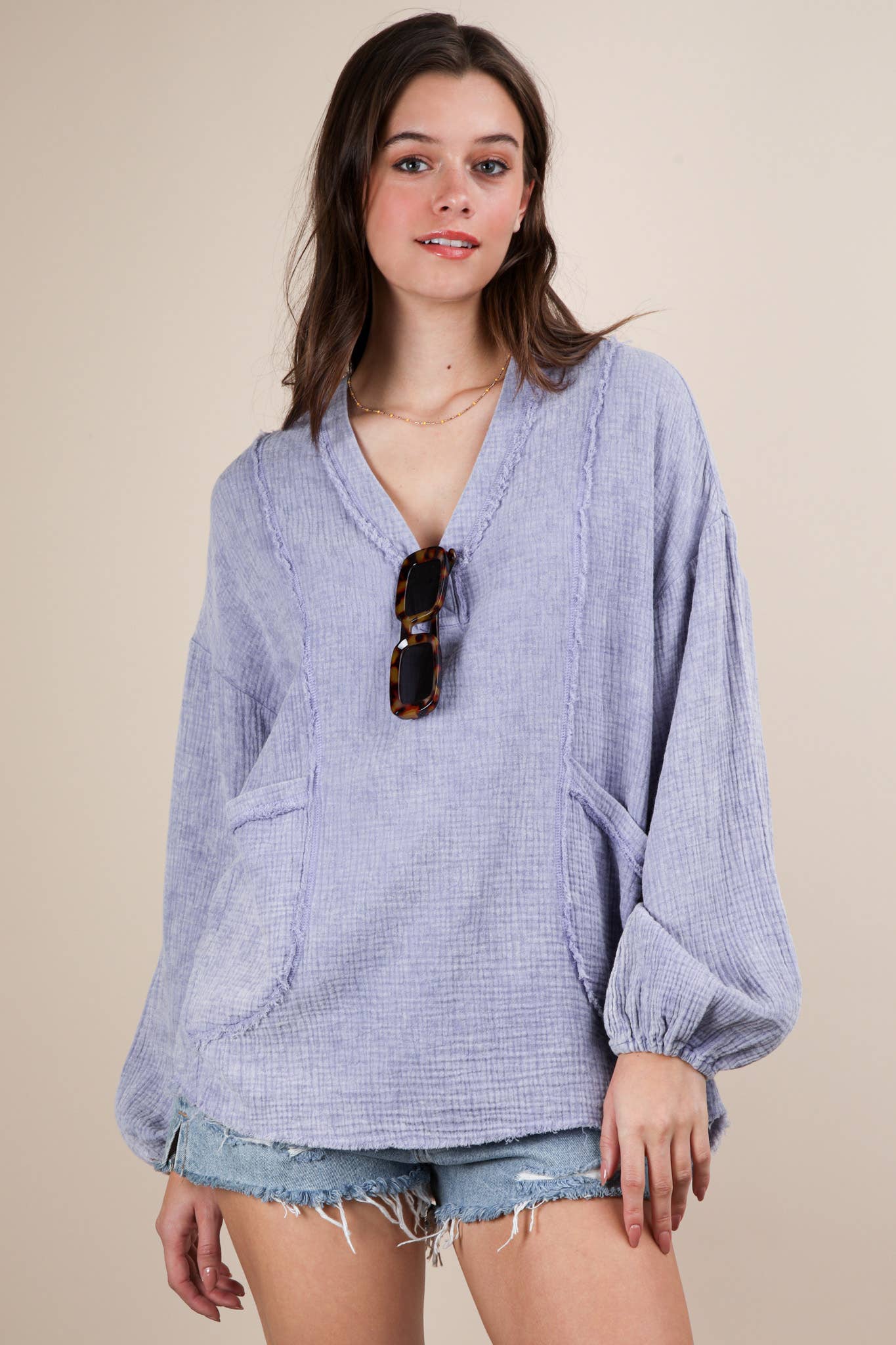 NT12105X-PLUS SIZE Washed Cotton Gauze Oversized Top