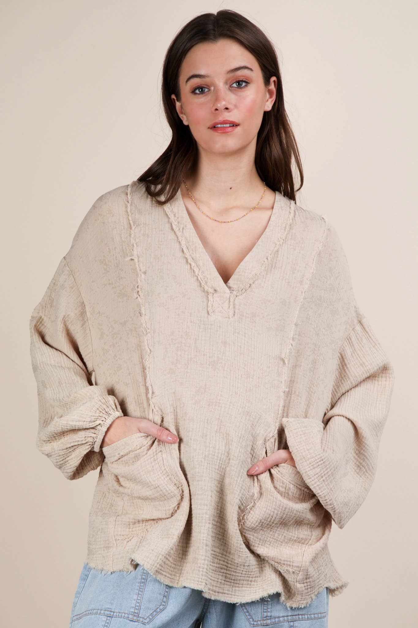 NT12105-Washed Cotton Gauze Oversized Top