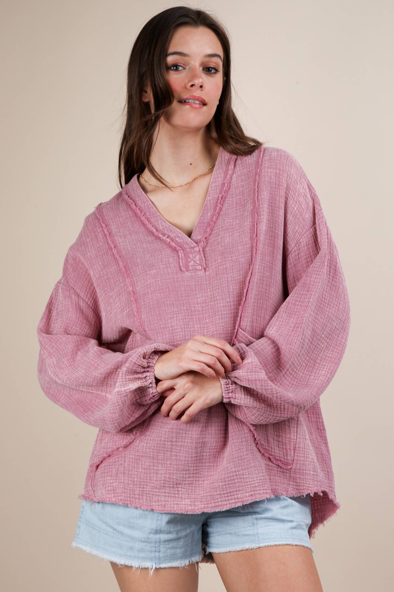 NT12105X-PLUS SIZE Washed Cotton Gauze Oversized Top