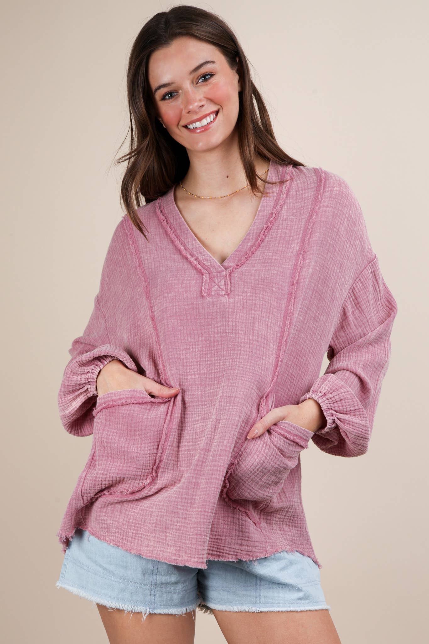 NT12105-Washed Cotton Gauze Oversized Top