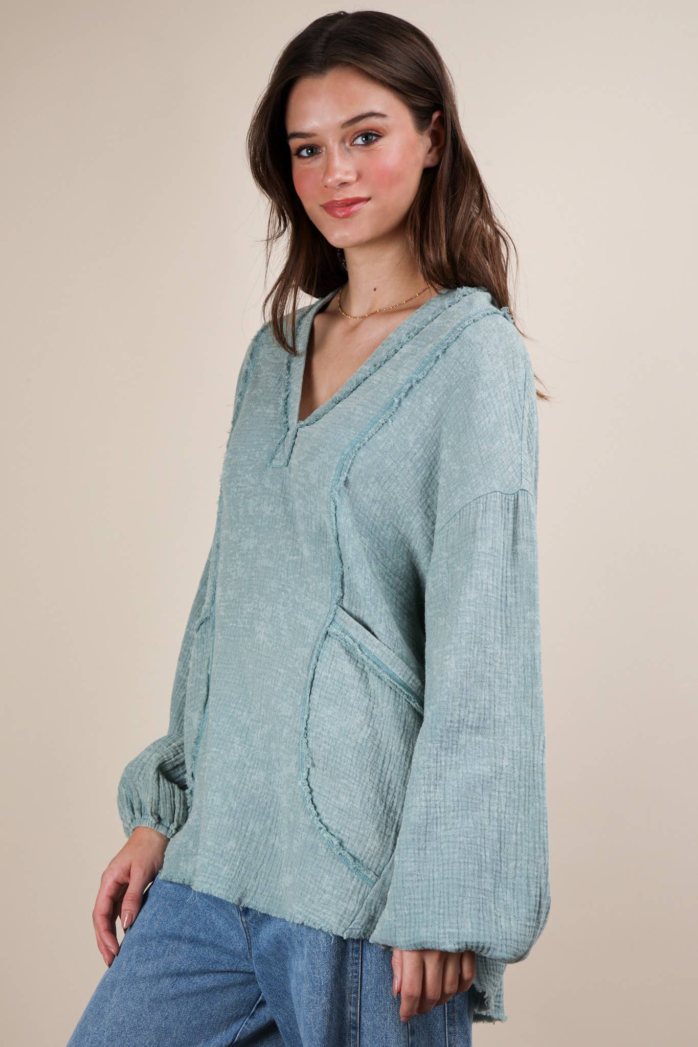 NT12105-Washed Cotton Gauze Oversized Top