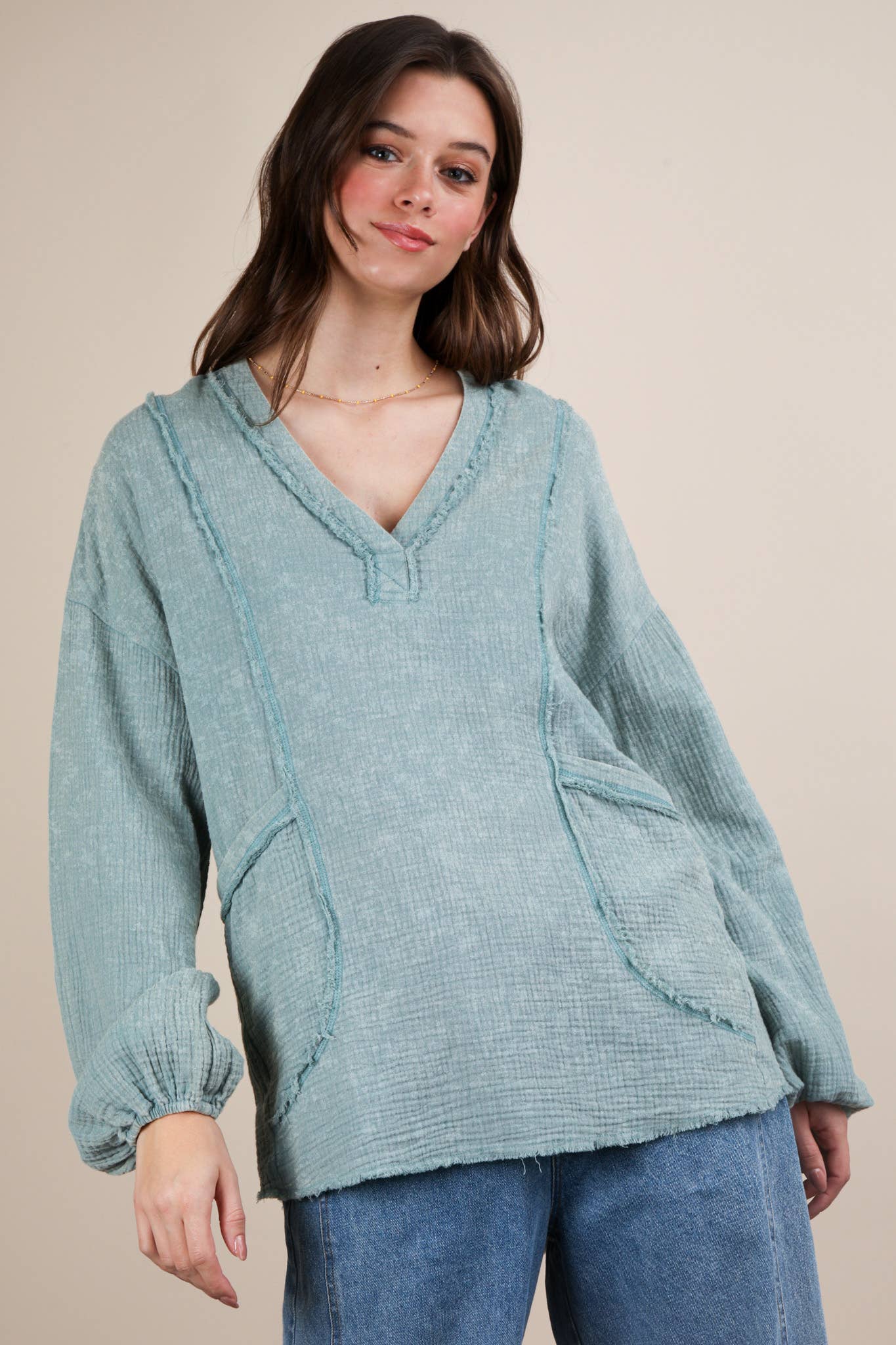 NT12105-Washed Cotton Gauze Oversized Top