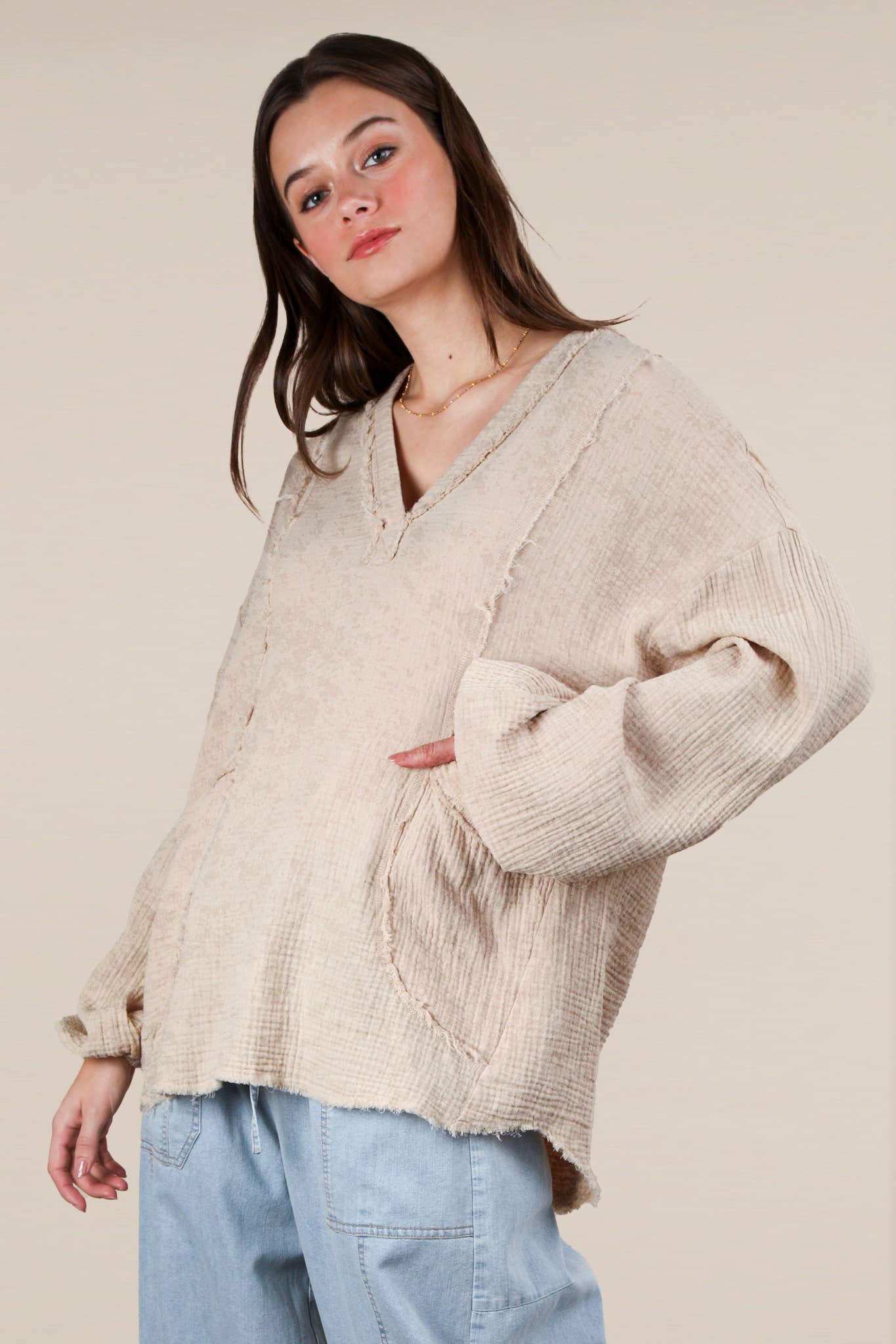 NT12105-Washed Cotton Gauze Oversized Top