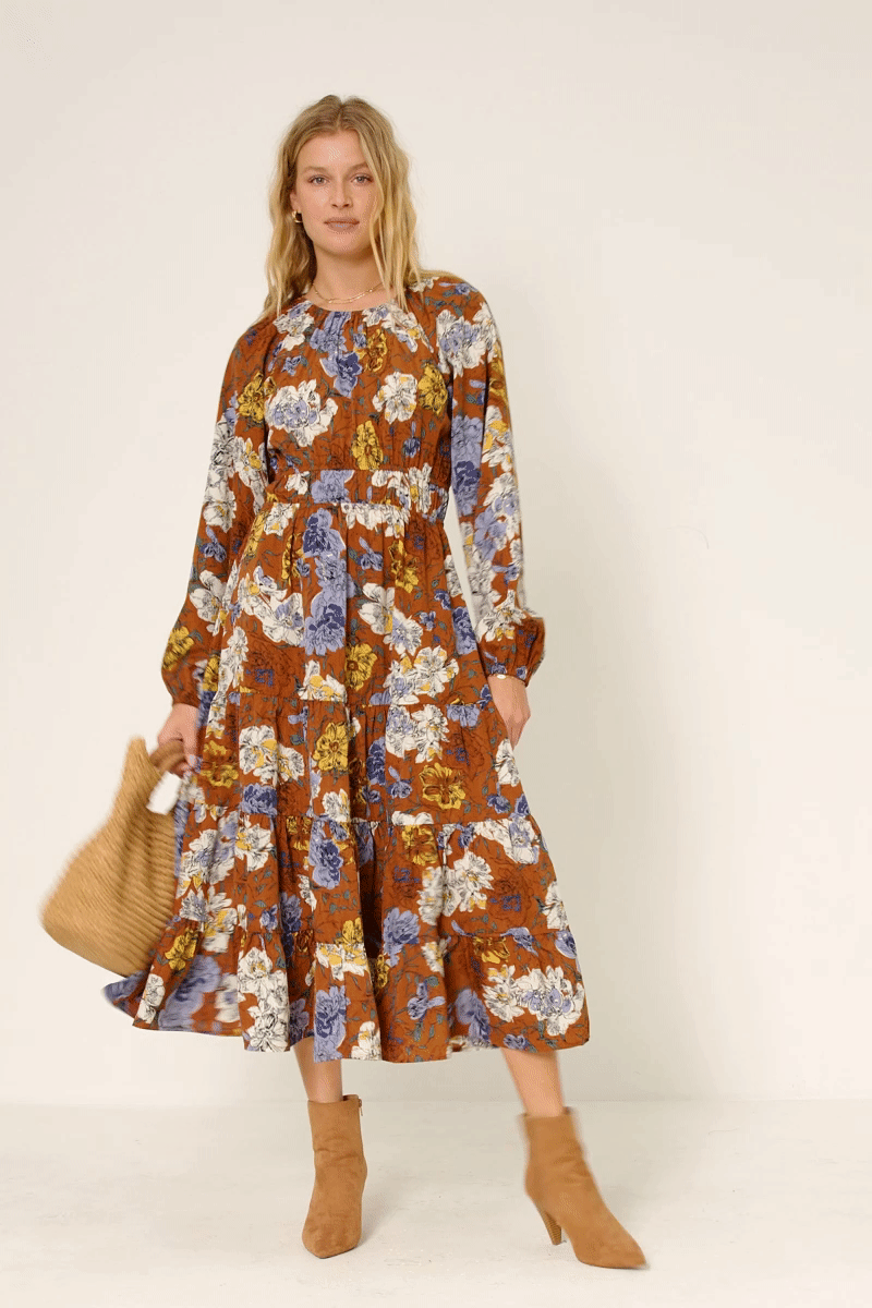 Womens Romantic Floral Puff Sleeve Dress