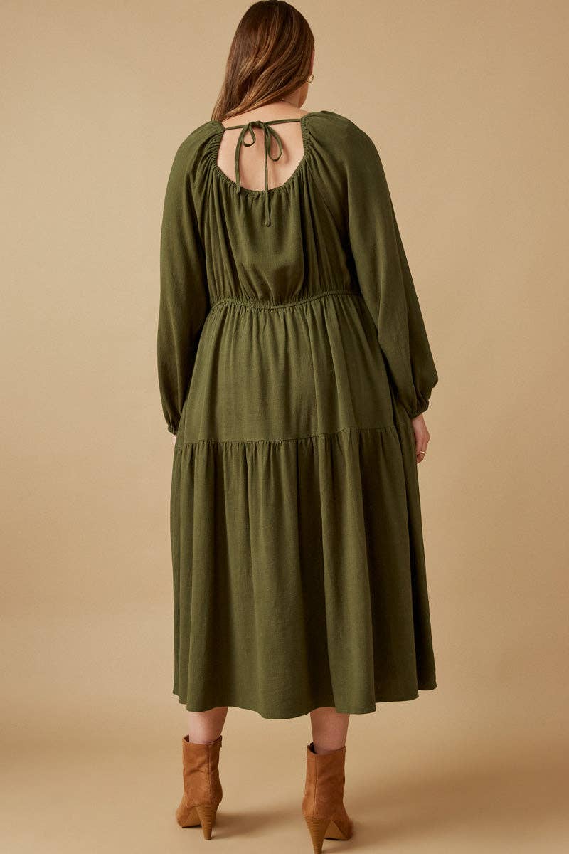 Womens Smocked Lace Trim Neckline Tiered Dress