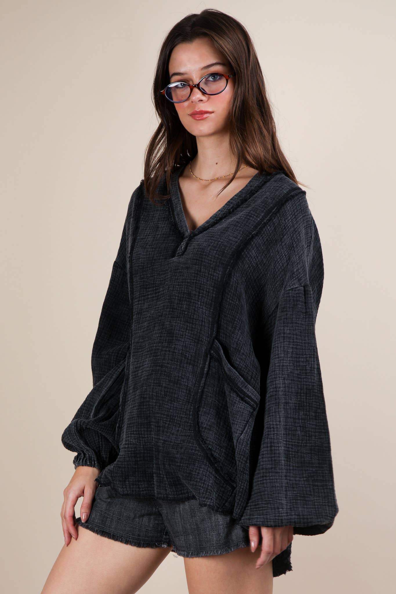 NT12105X-PLUS SIZE Washed Cotton Gauze Oversized Top