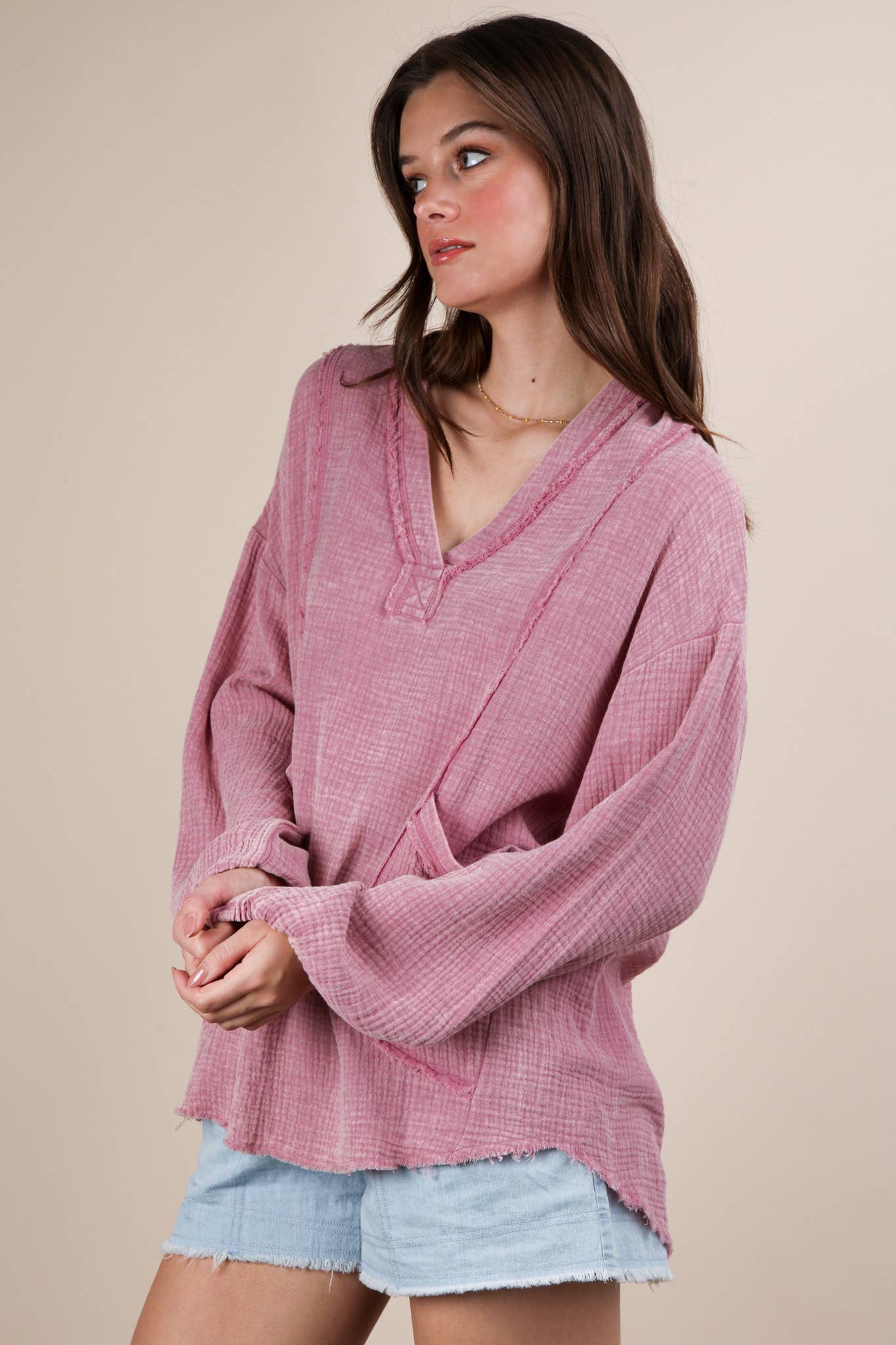 NT12105-Washed Cotton Gauze Oversized Top