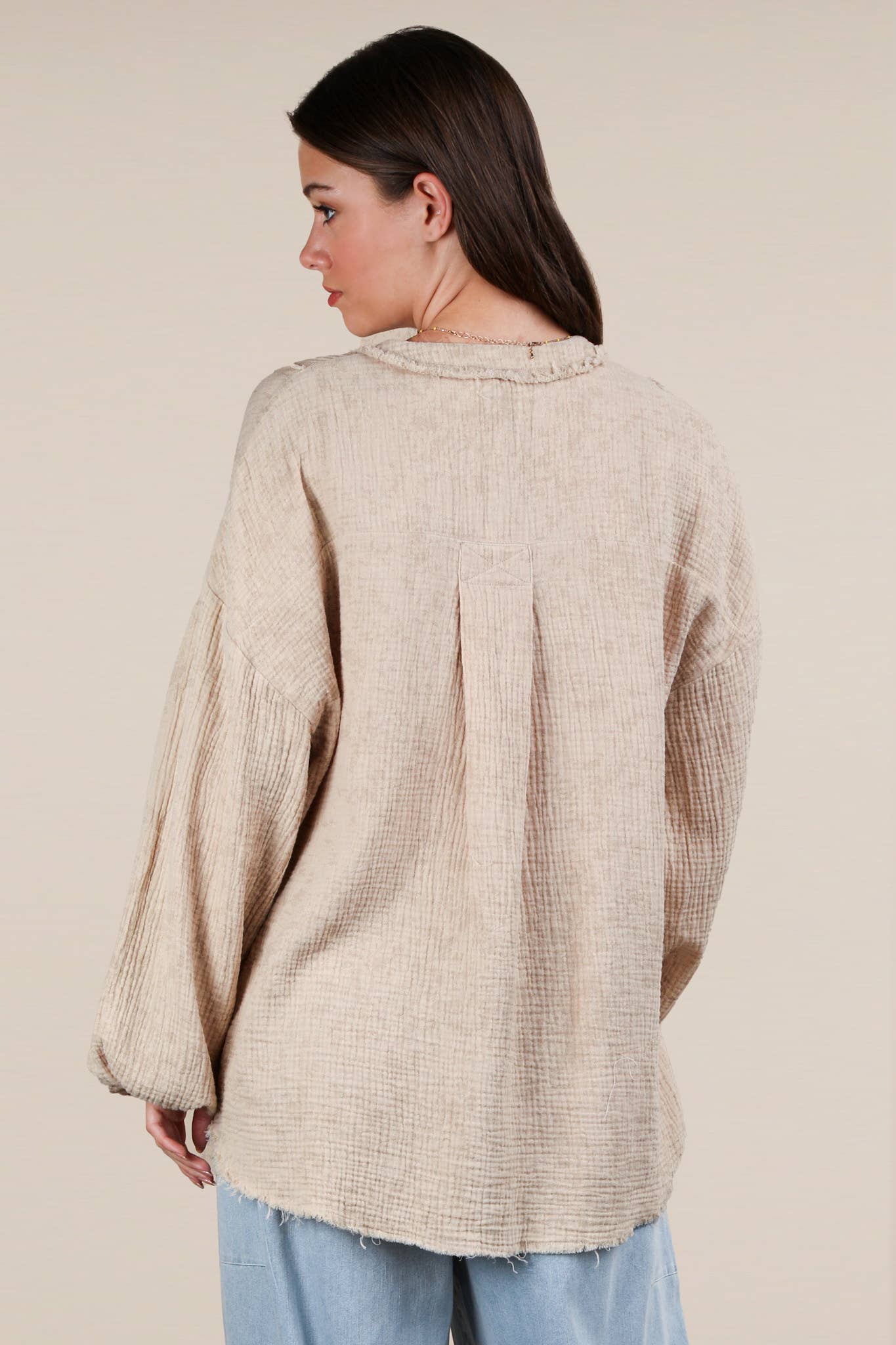 NT12105-Washed Cotton Gauze Oversized Top