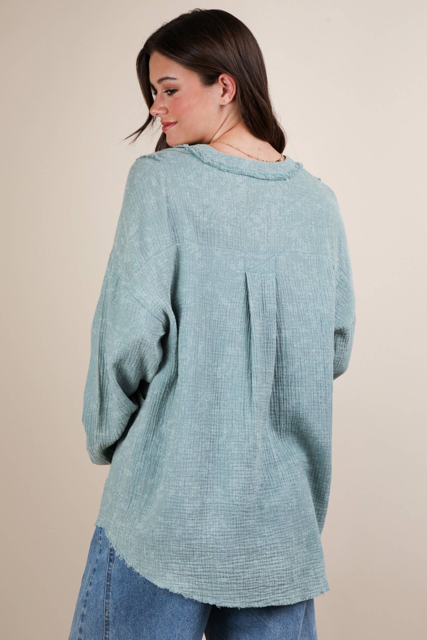 NT12105-Washed Cotton Gauze Oversized Top