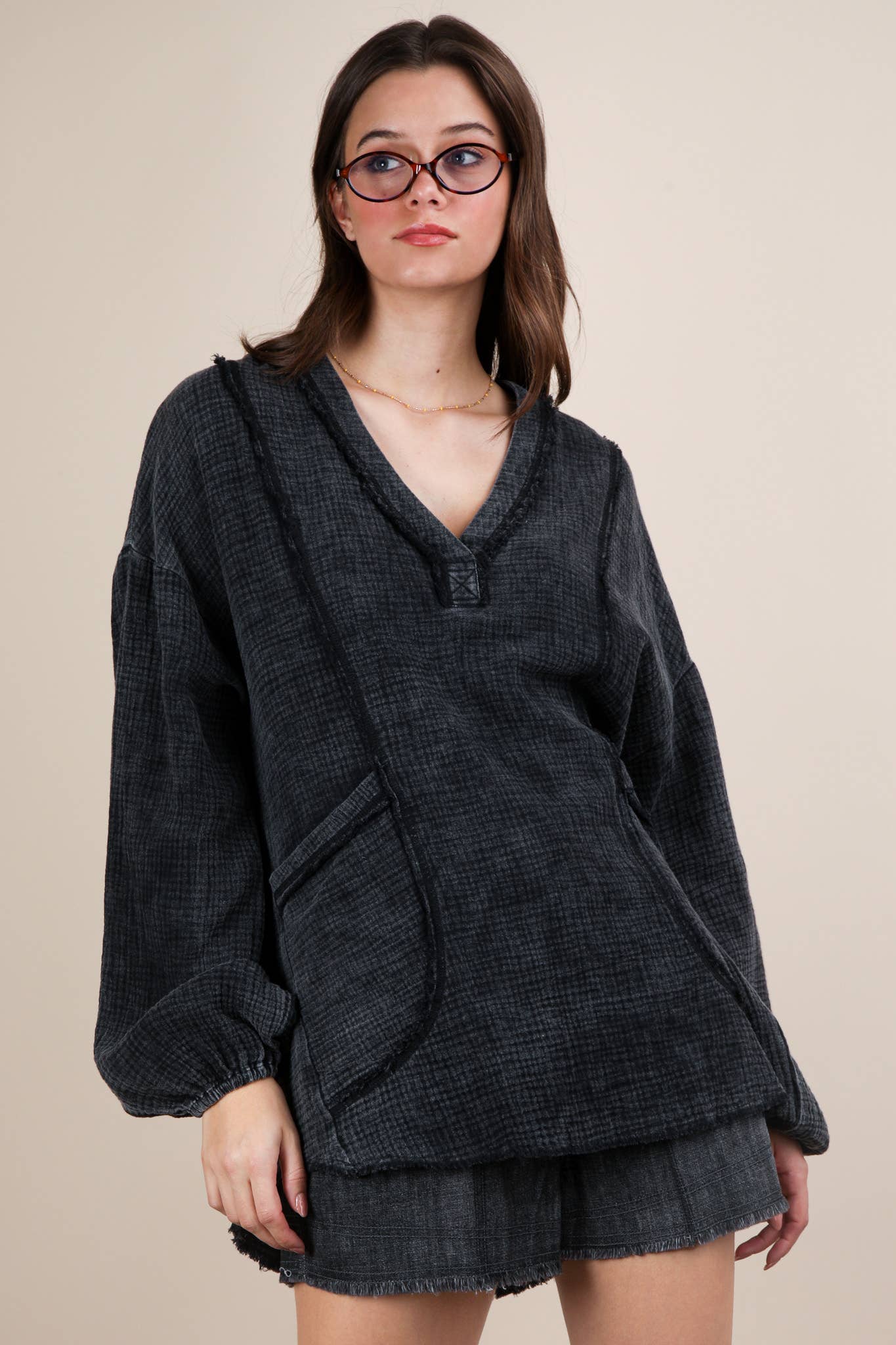 NT12105X-PLUS SIZE Washed Cotton Gauze Oversized Top