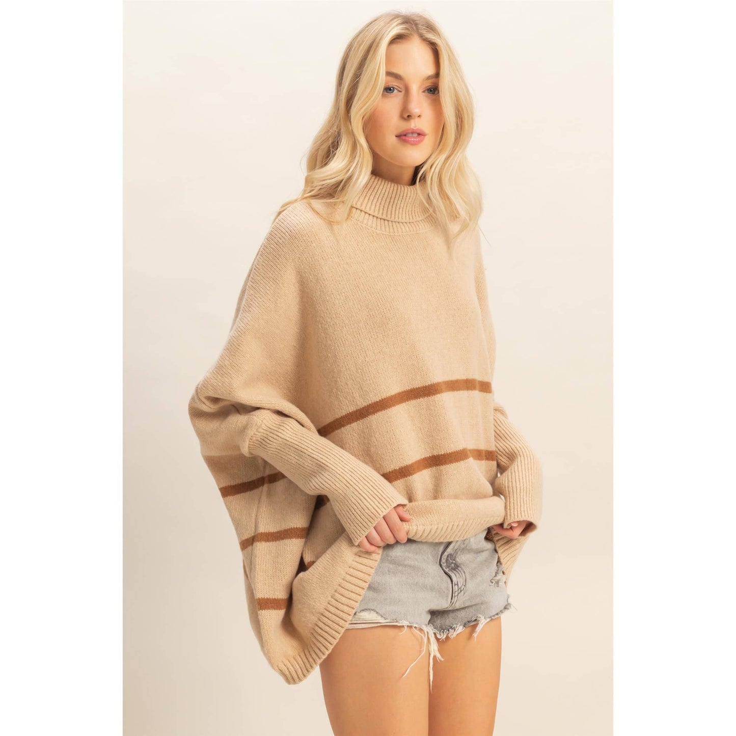Striped Turtle Neck Oversized Sweater