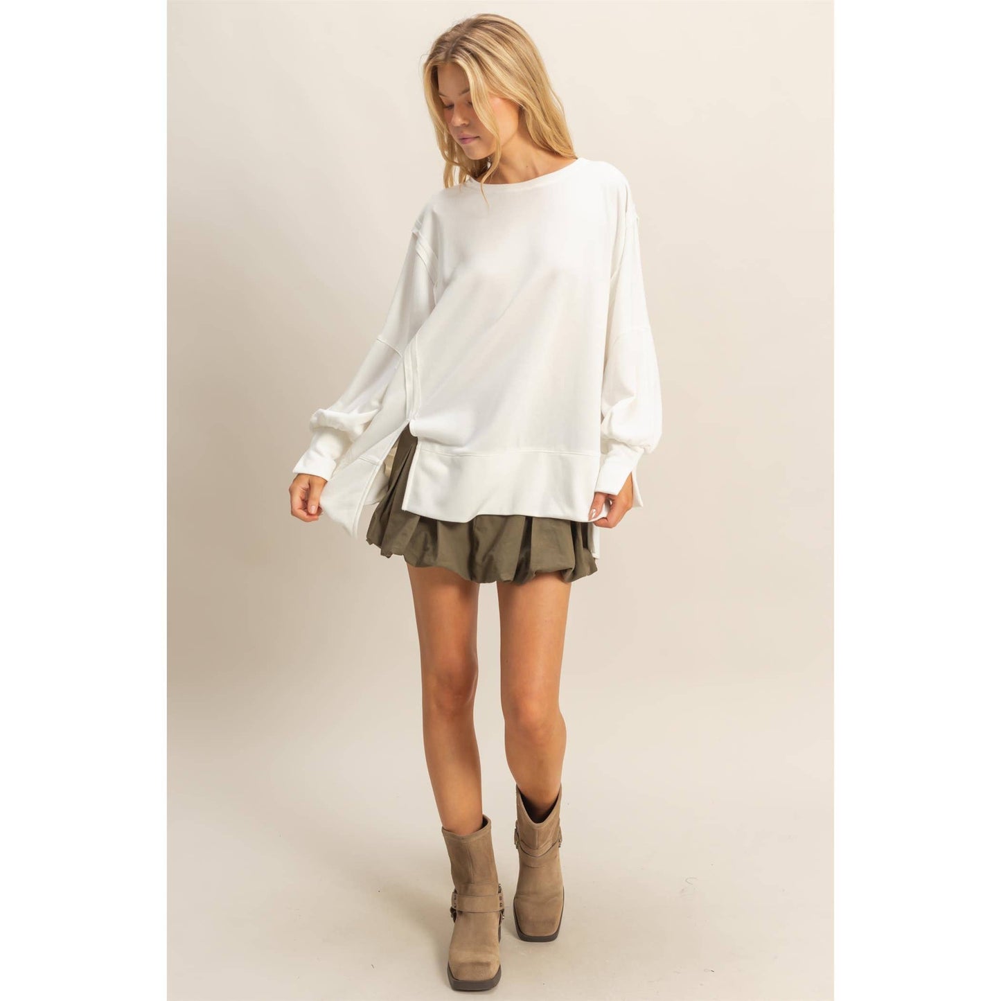 Oversized Long-Sleeve Top With Unique Cuffs