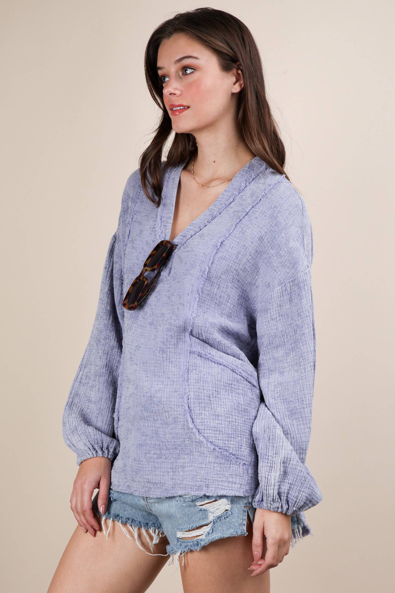 NT12105-Washed Cotton Gauze Oversized Top