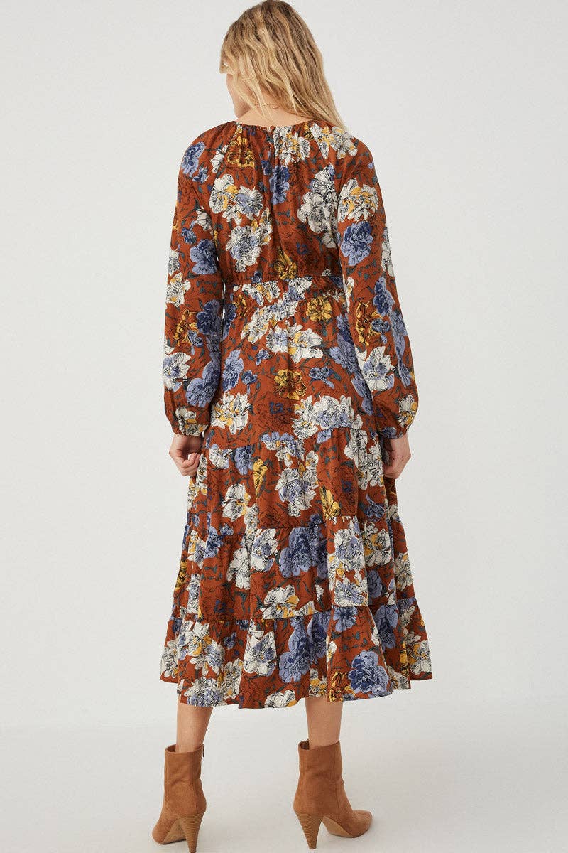 Womens Romantic Floral Puff Sleeve Dress