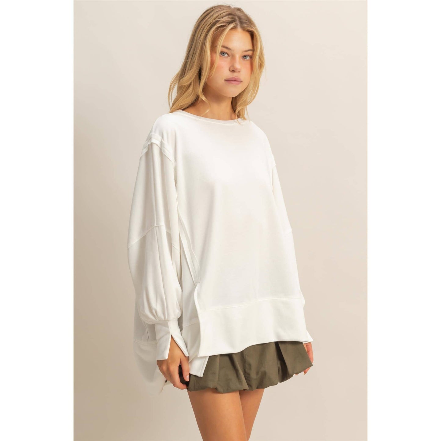 Oversized Long-Sleeve Top With Unique Cuffs