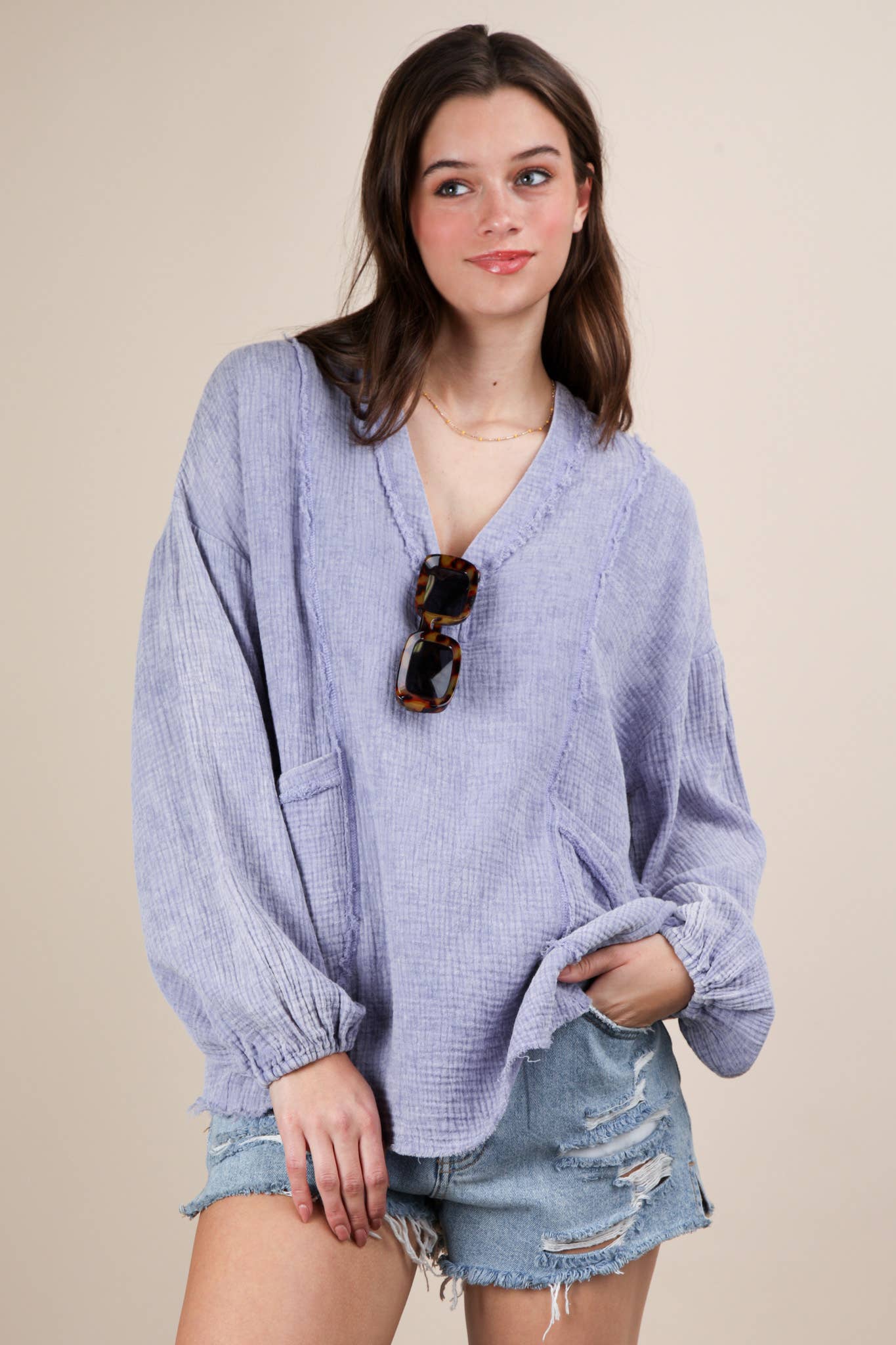 NT12105-Washed Cotton Gauze Oversized Top