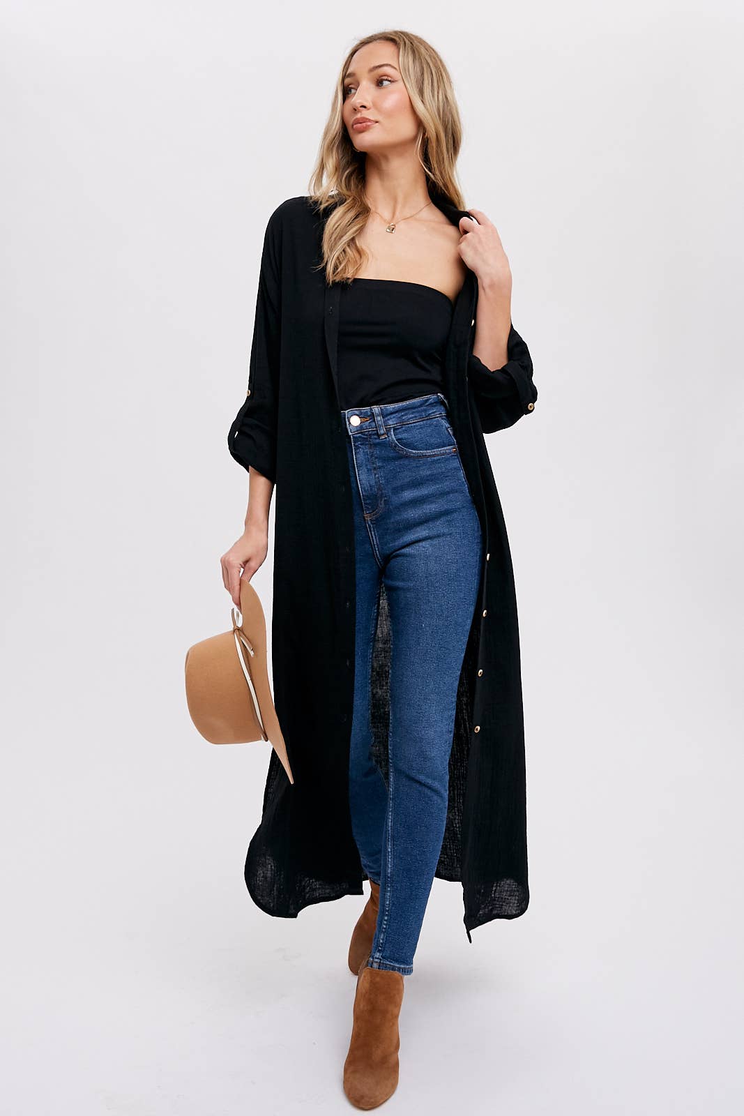 BUTTON UP MAXI SHIRT DRESS WITH POCKET