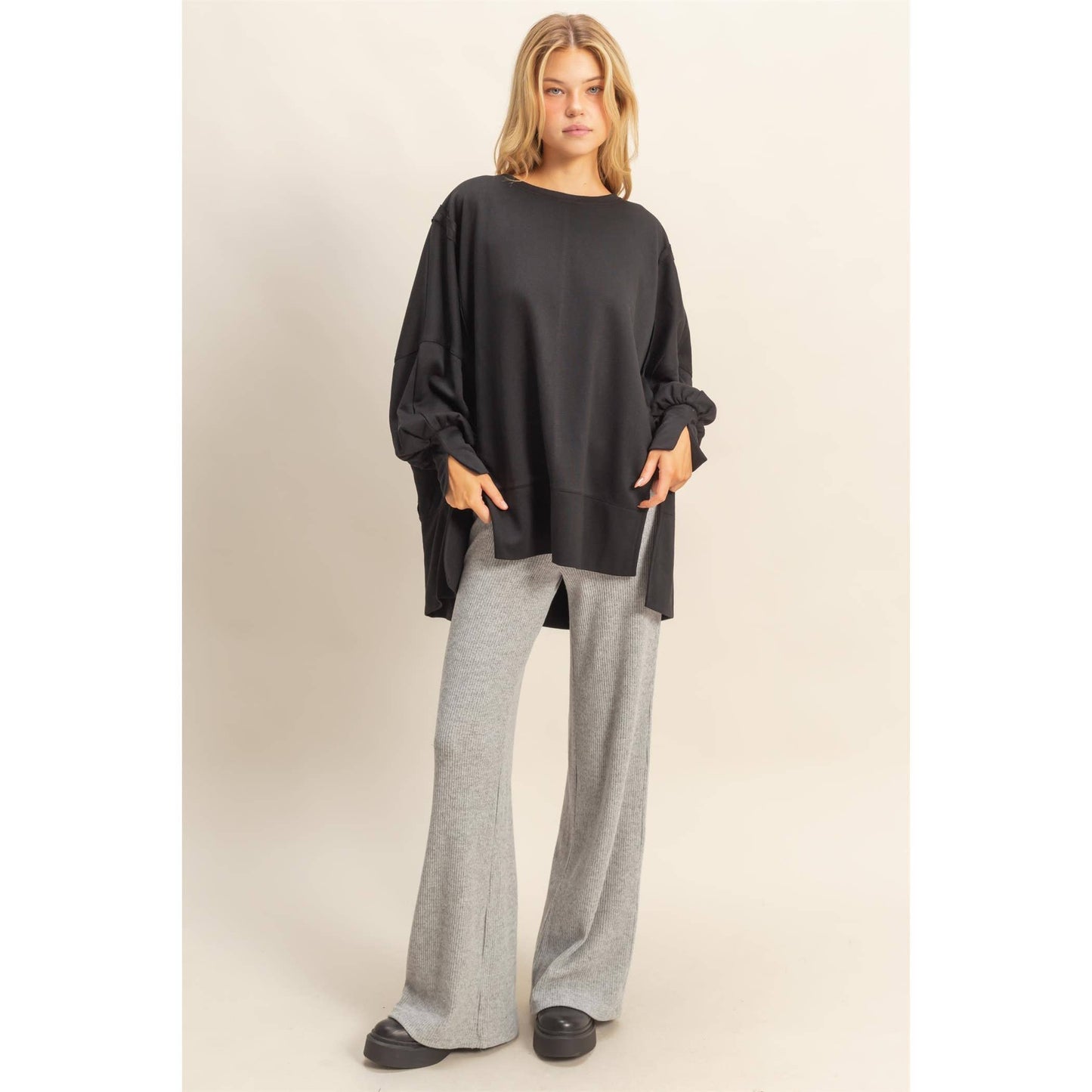 Oversized Long-Sleeve Top With Unique Cuffs
