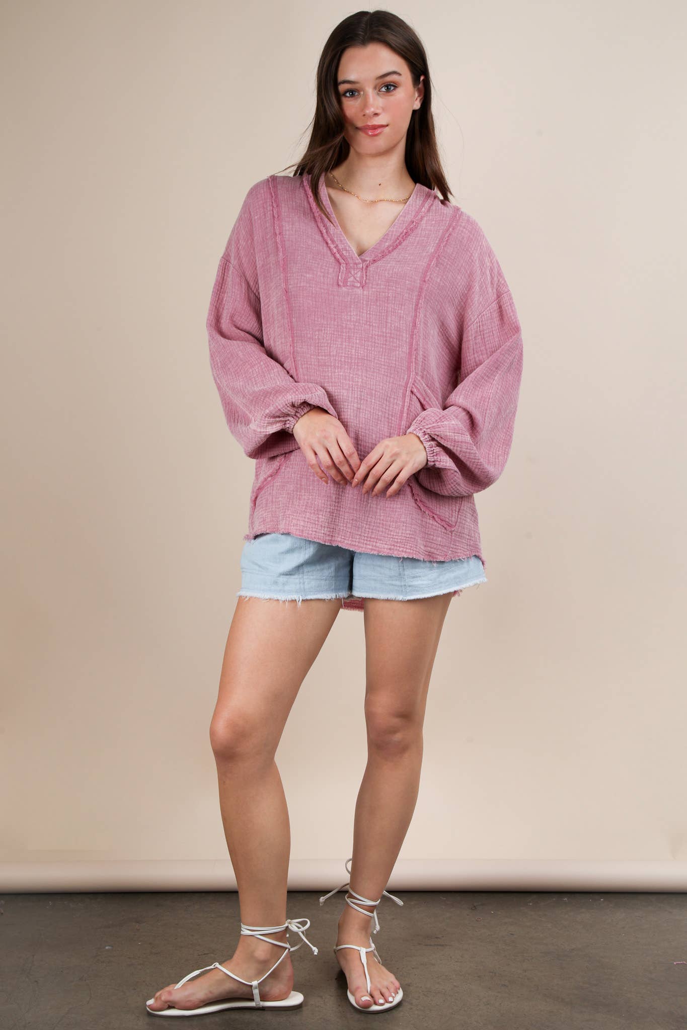 NT12105-Washed Cotton Gauze Oversized Top