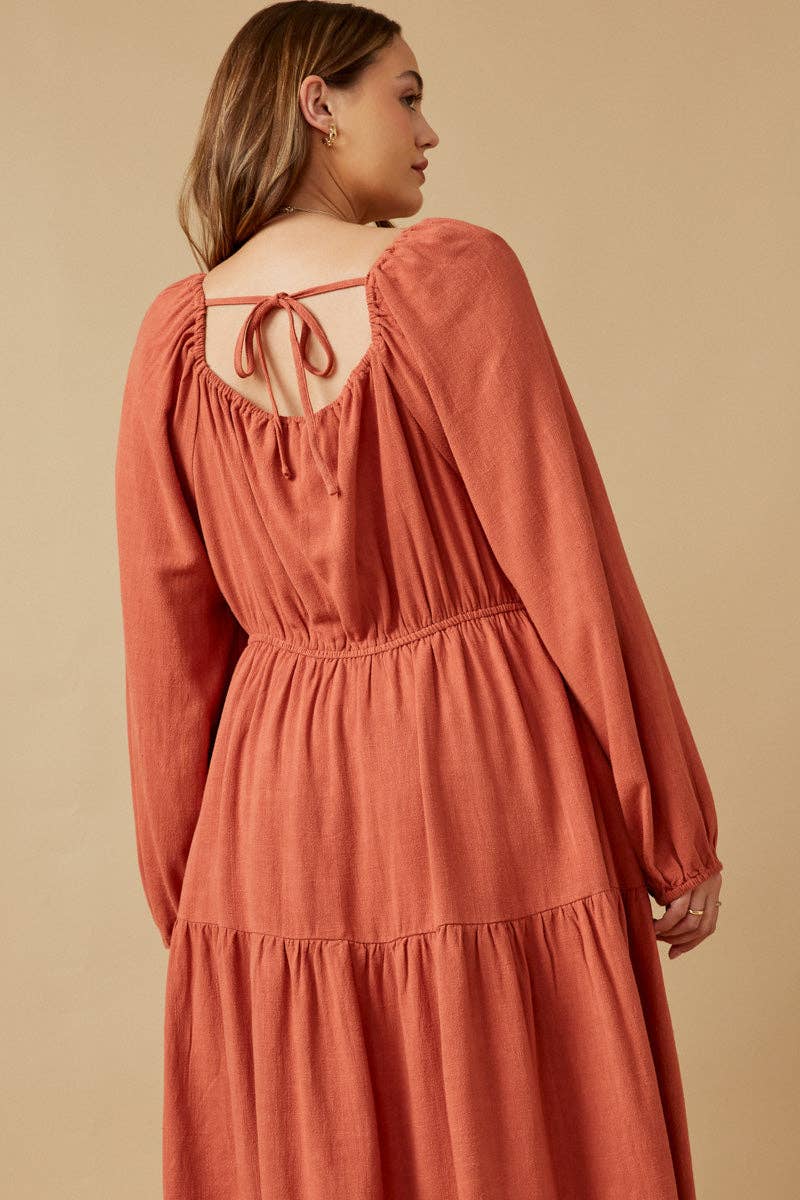 Womens Smocked Lace Trim Neckline Tiered Dress